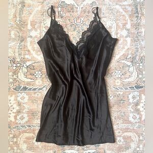 🌿🦋 INC International Concepts Black Satin Lace Mini Slip Dress